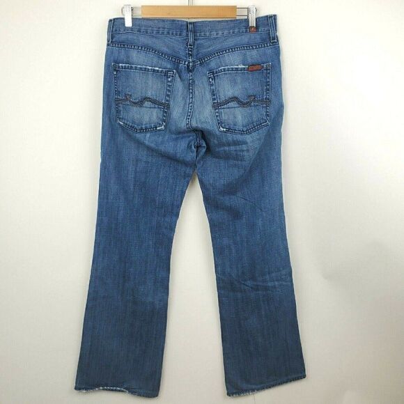 Seven for all Mankind Womens Sz 32 Med Wash Distressed Bootcut Mid Rise Jeans - Picture 3 of 5
